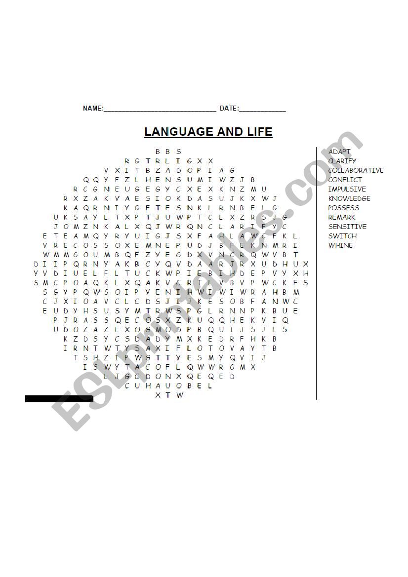 language and life worksheet