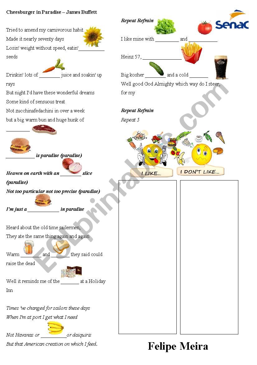 Cheeseburger in Paradise worksheet