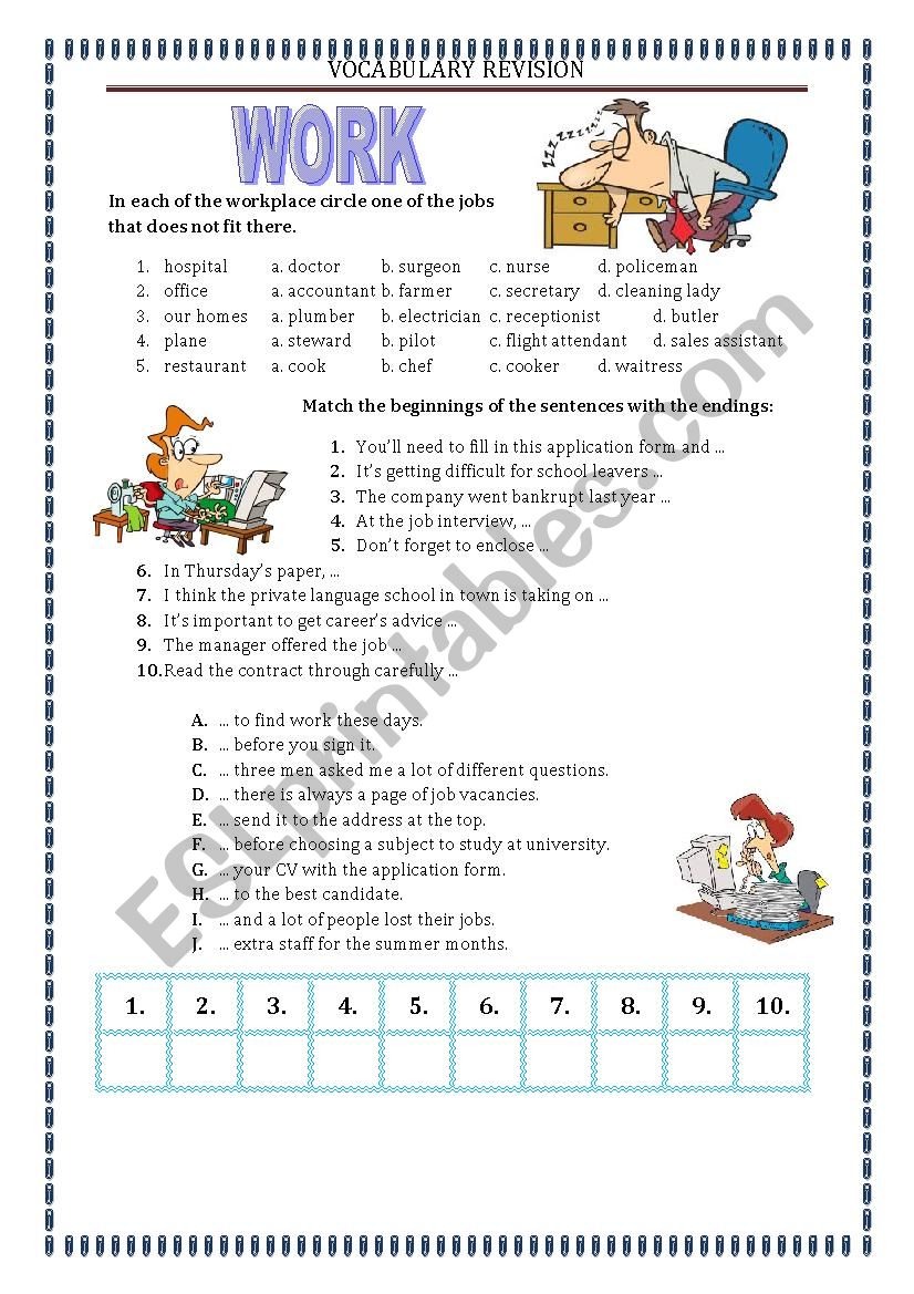 Vocabulary Revision 2 - Work with a key