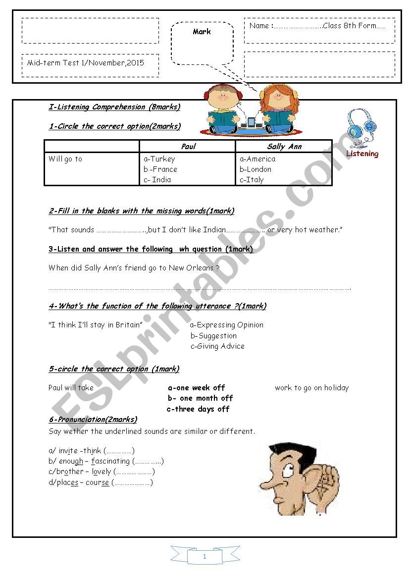 Mid-term Test N:1 worksheet