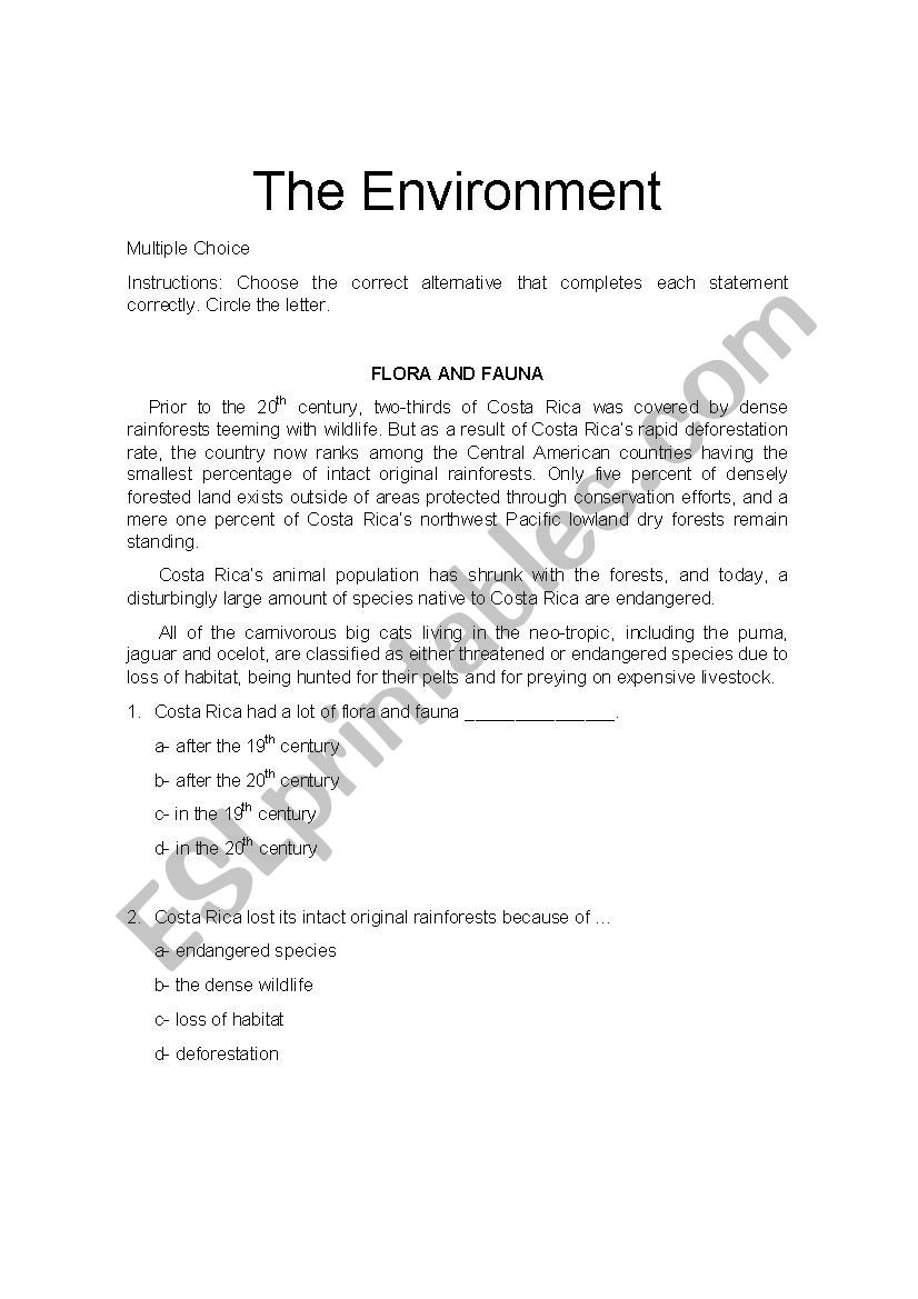 The Environment (Multiple Choice)