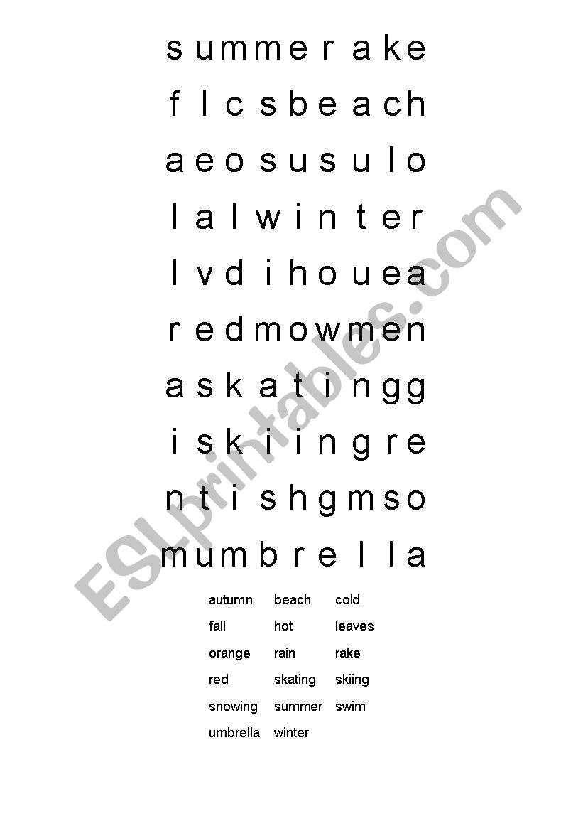 Seasons Wordsearch worksheet