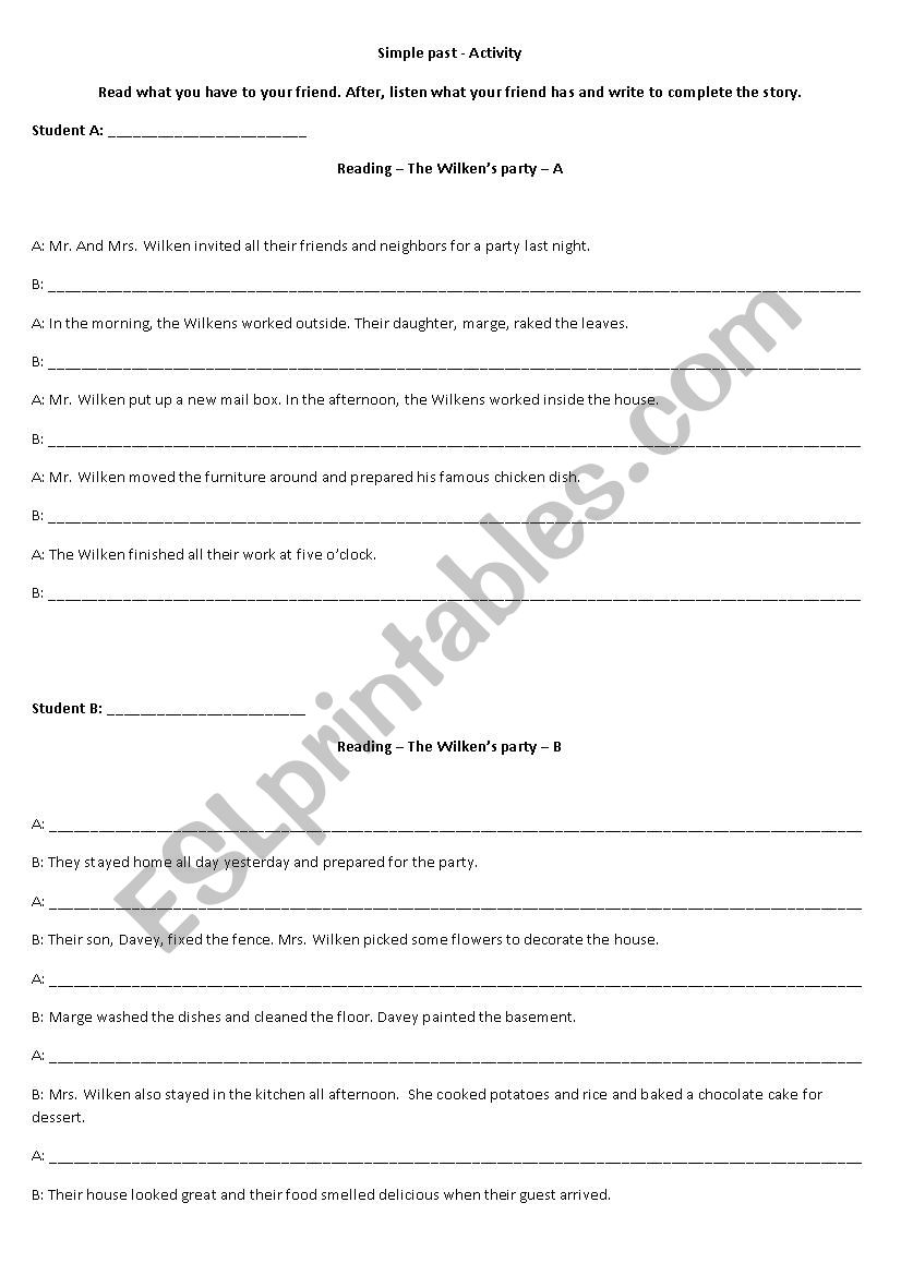 Reading Activity worksheet
