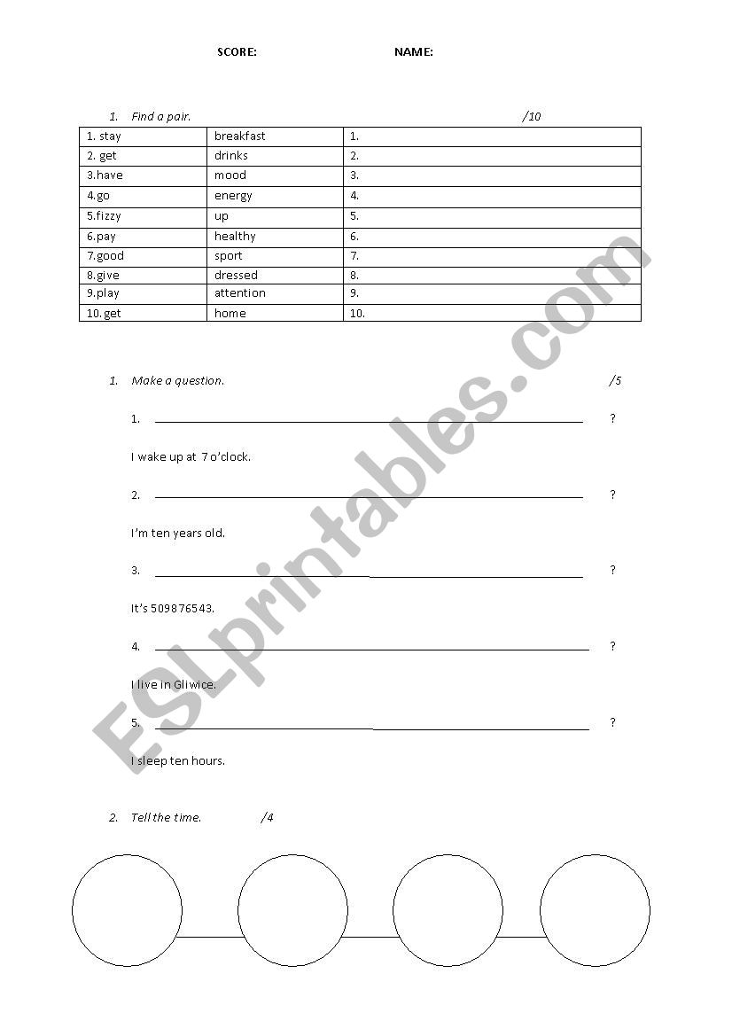 test worksheet