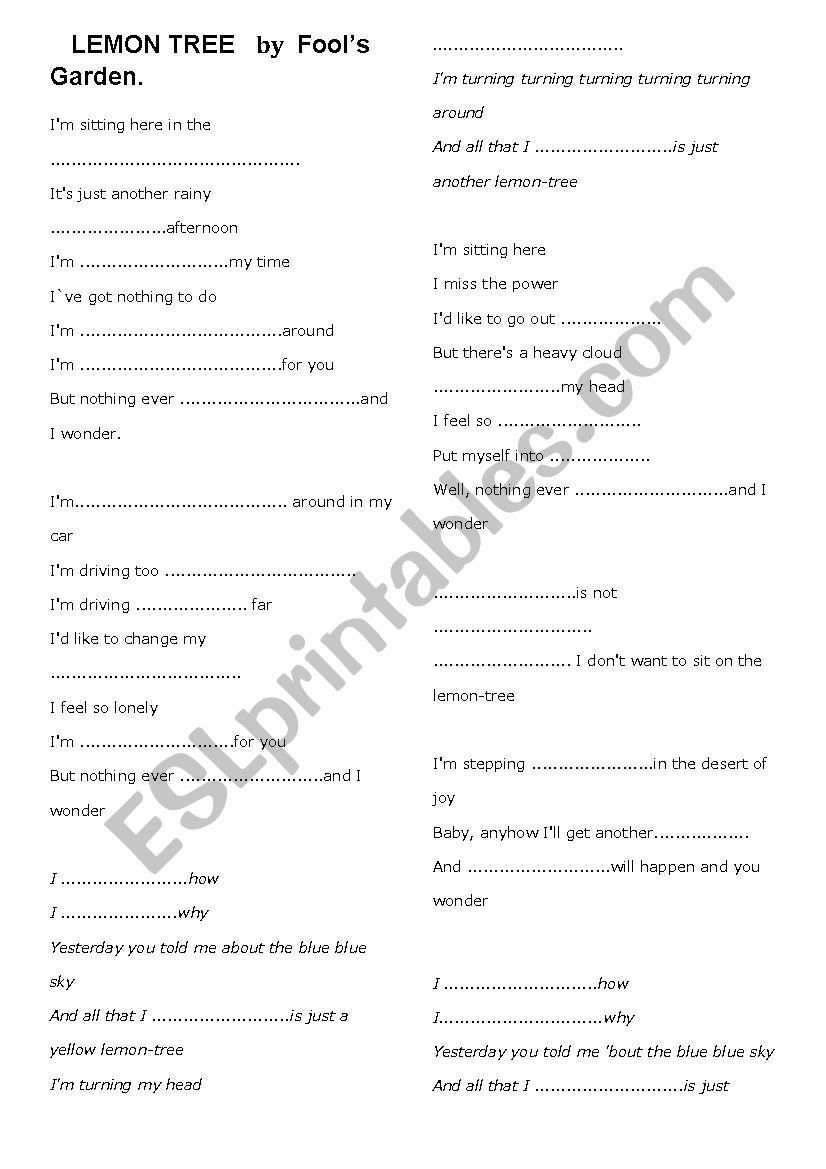LEMON TREE by FoolÂ´s Garden worksheet