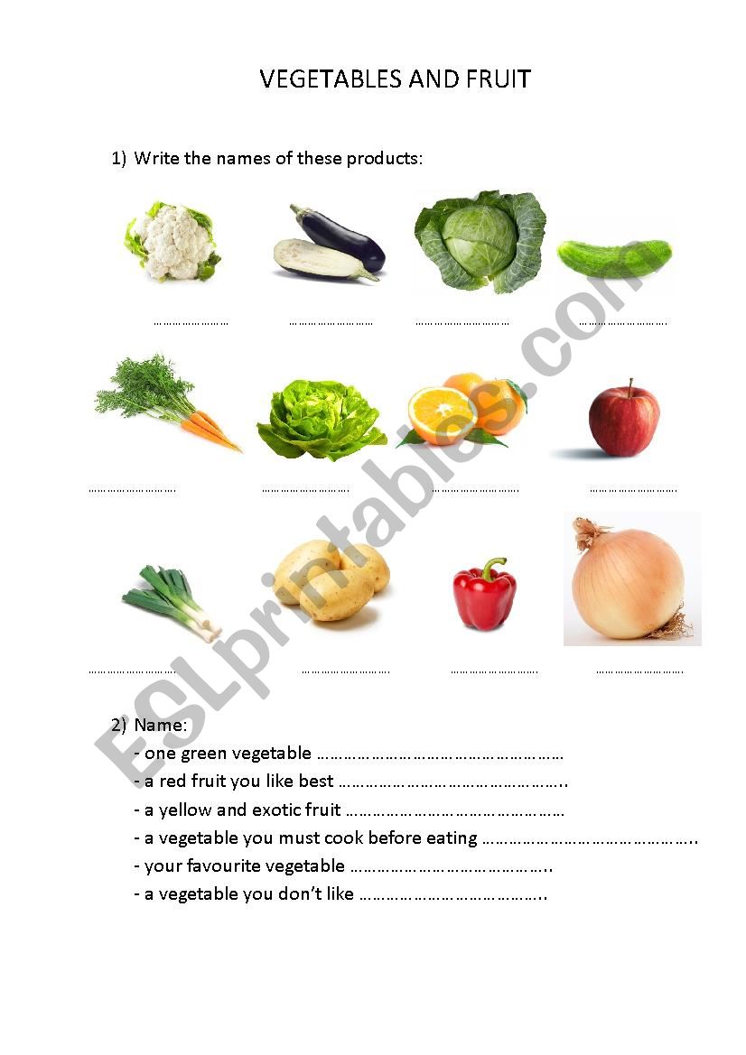 Fruit and vegetables exercise worksheet
