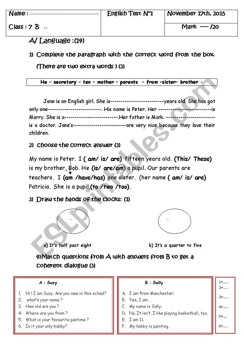 mid term test 1  worksheet