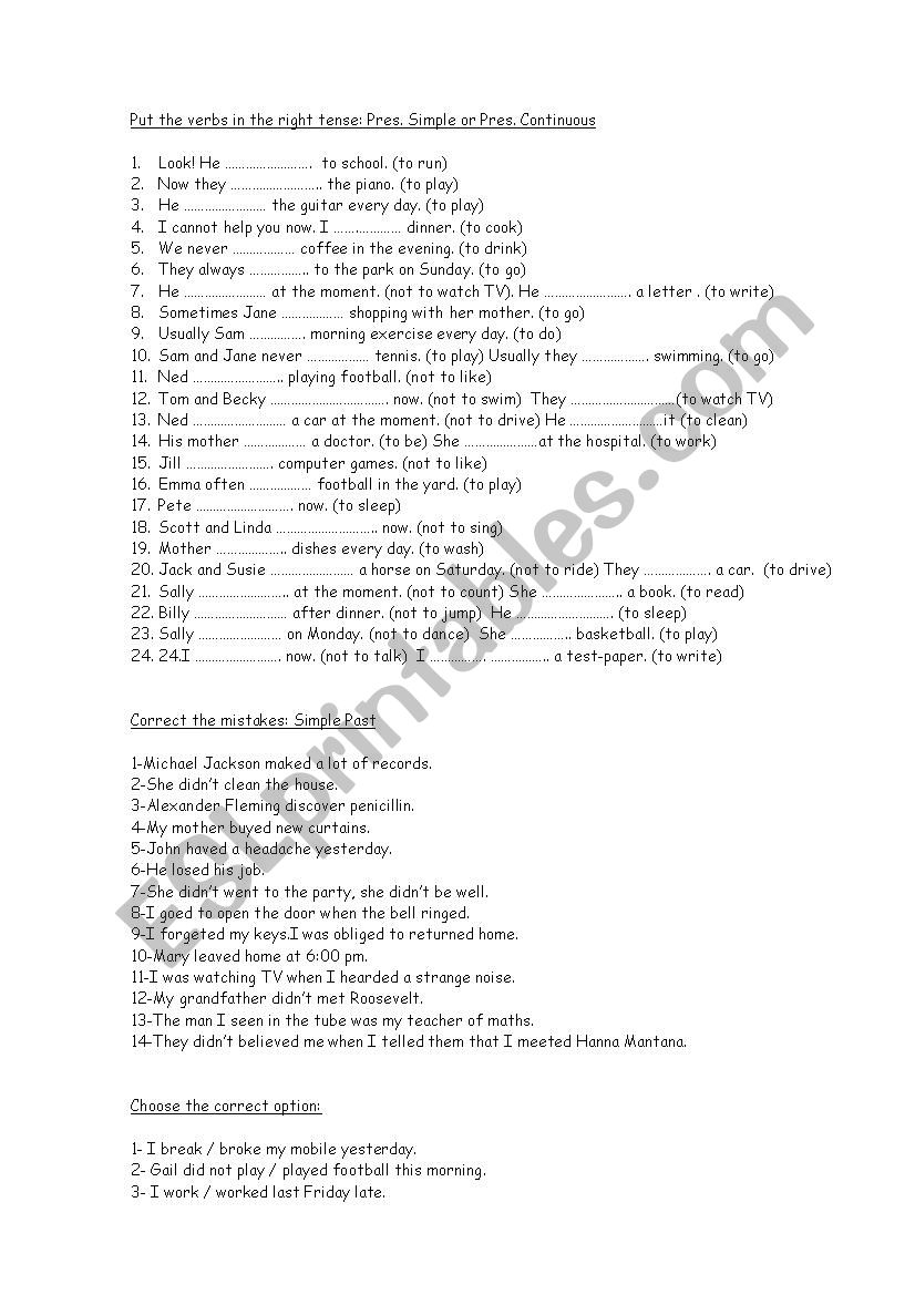 Tenses revision worksheet