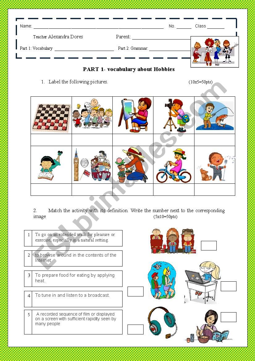 Hobbies and grammar  worksheet