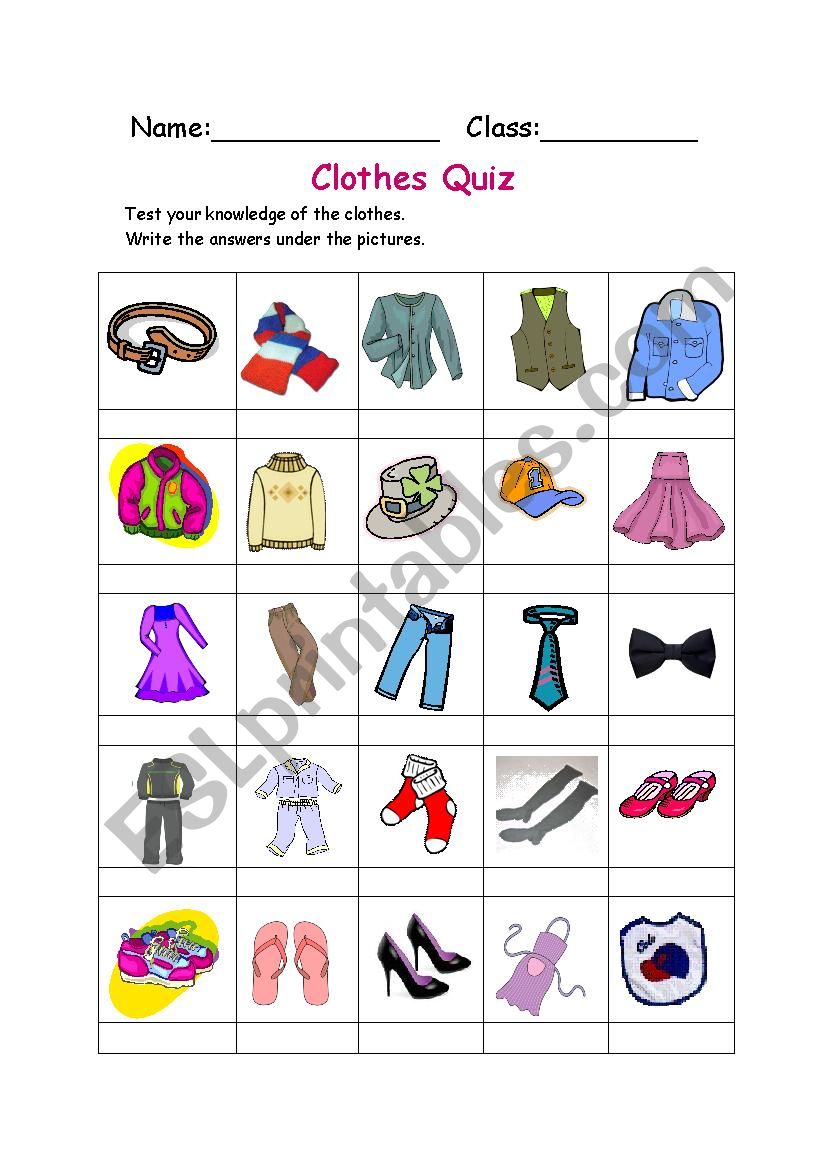Clothing Quiz worksheet
