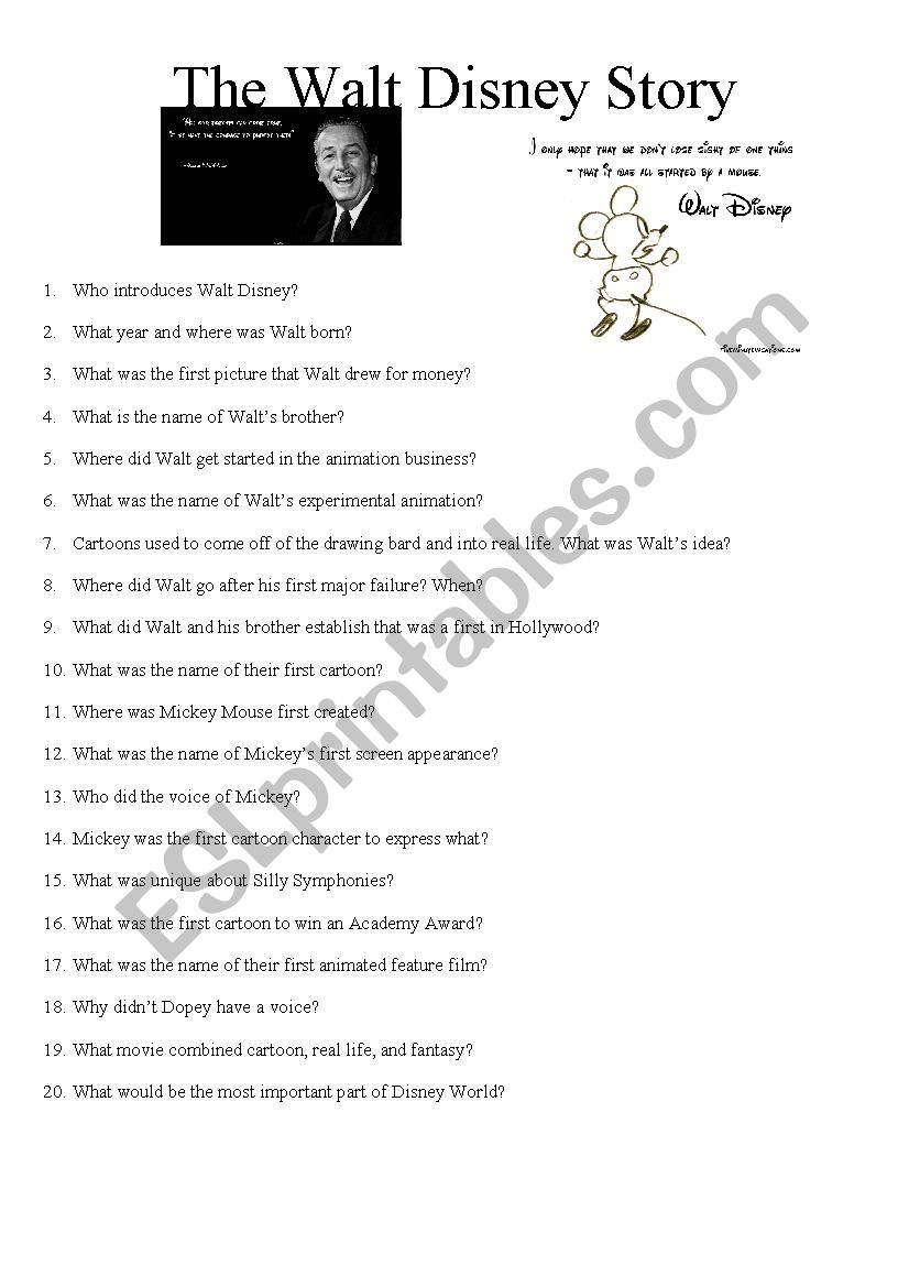 The Walt Disney Story Questions