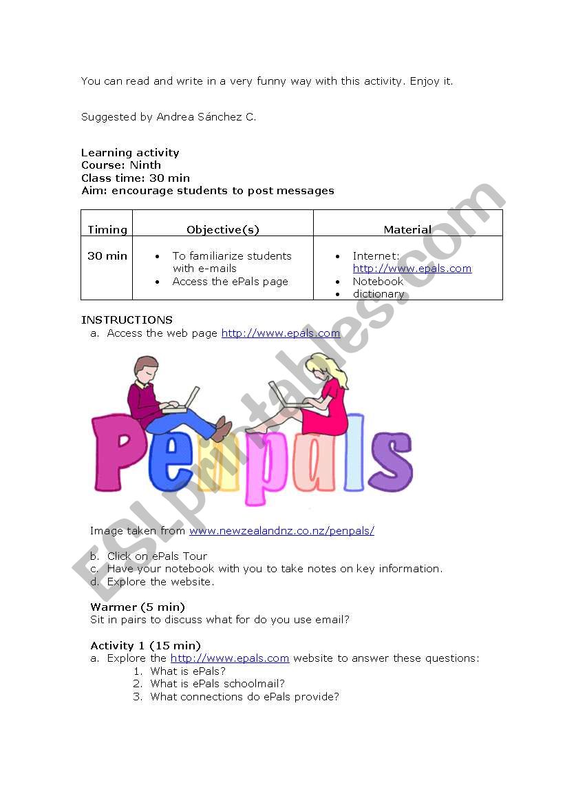 What is a pan pal? worksheet