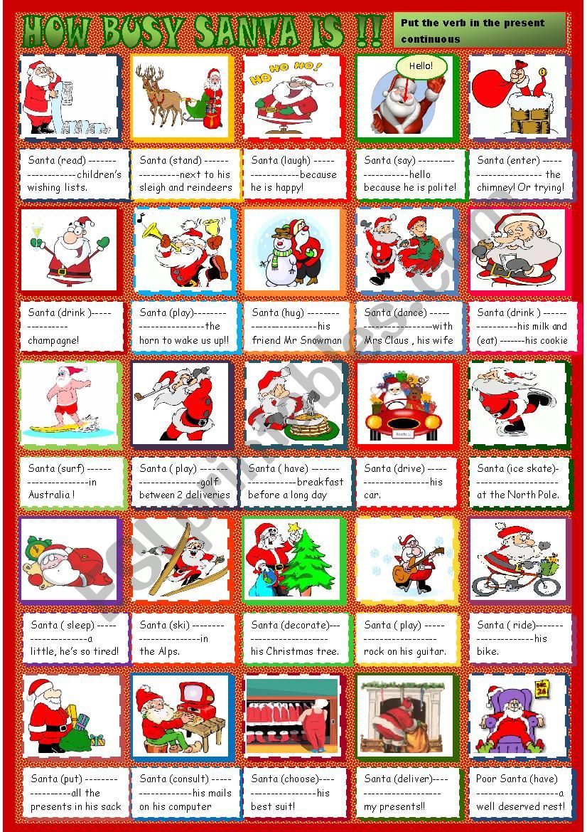 How  busy Santa is!!/What is Santa  doing ?: present conituous practice
