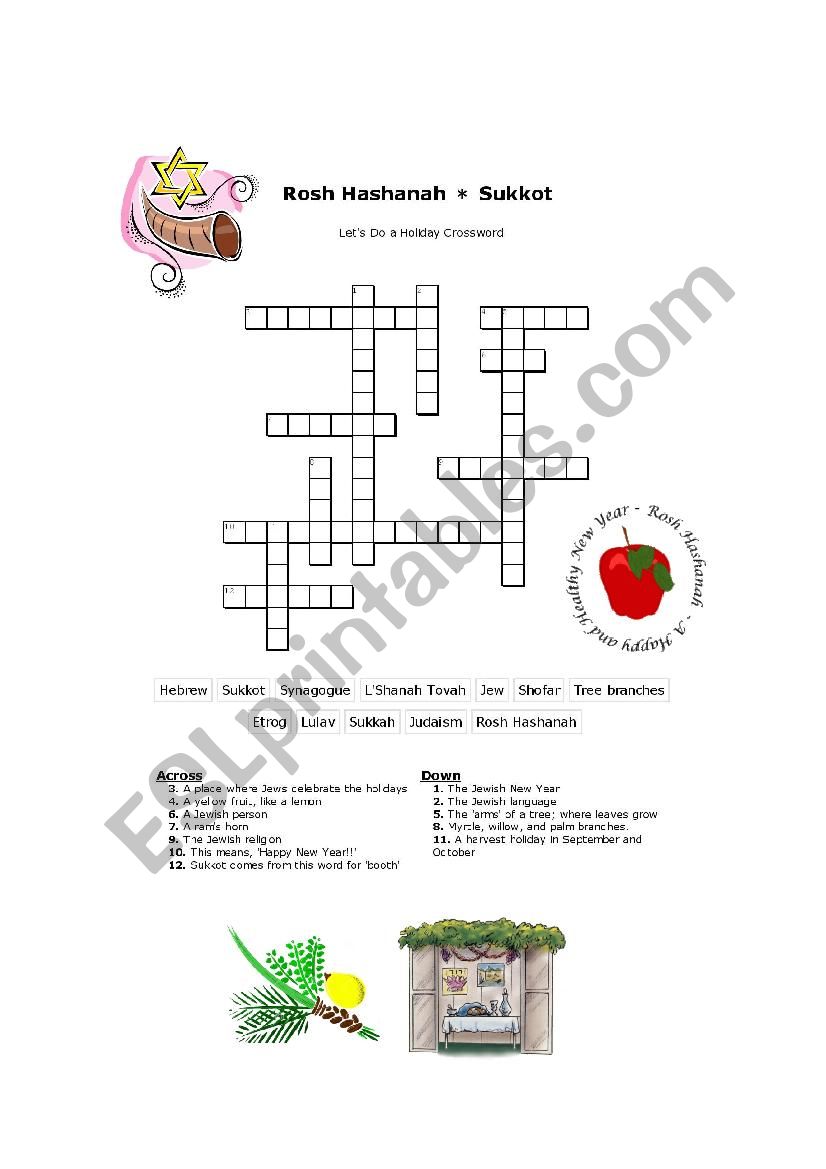 Jewish Holidays Crossword worksheet