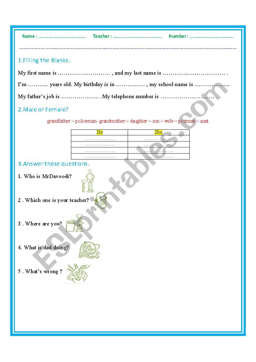 General Vocabulary worksheet