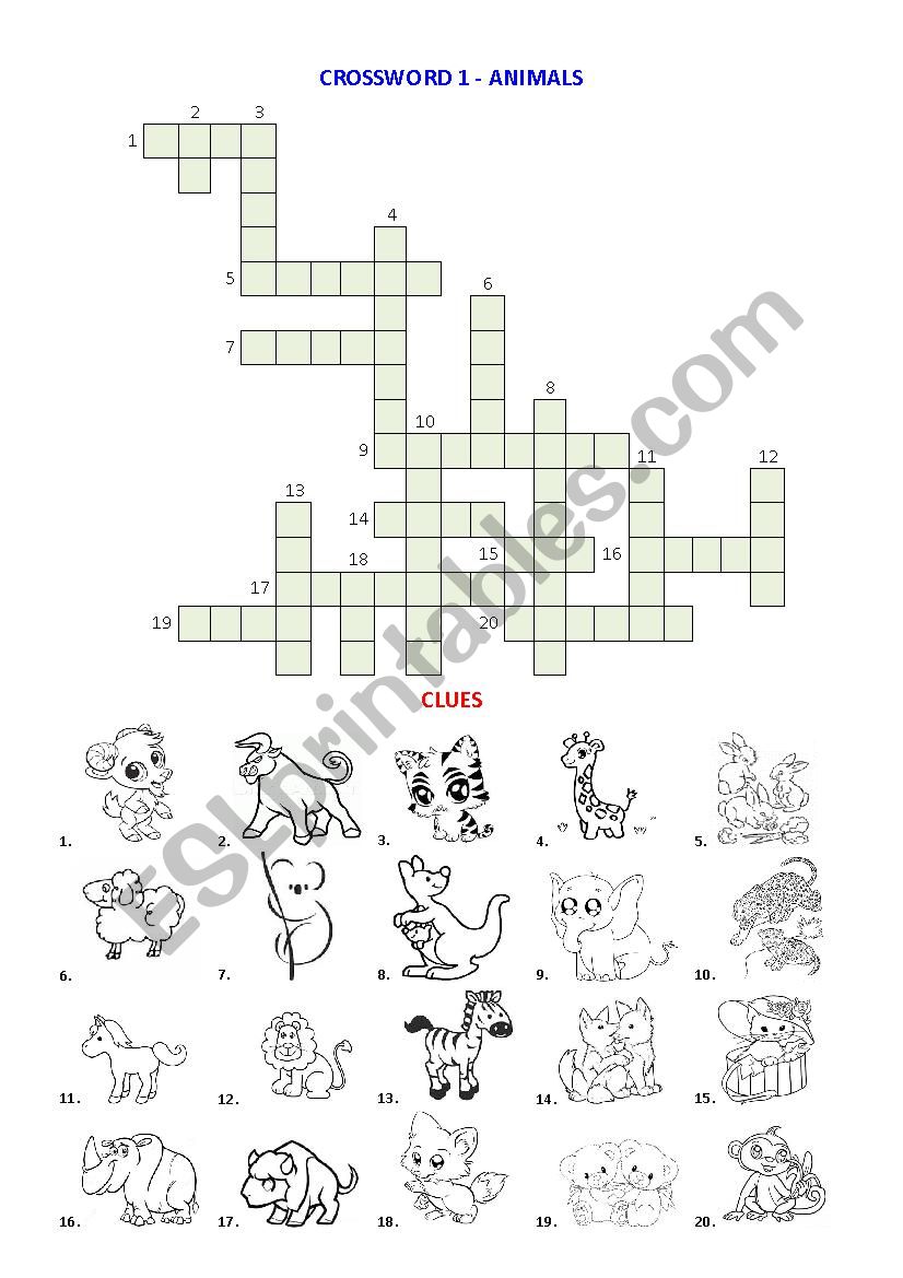 Crossword - Animal 1 worksheet