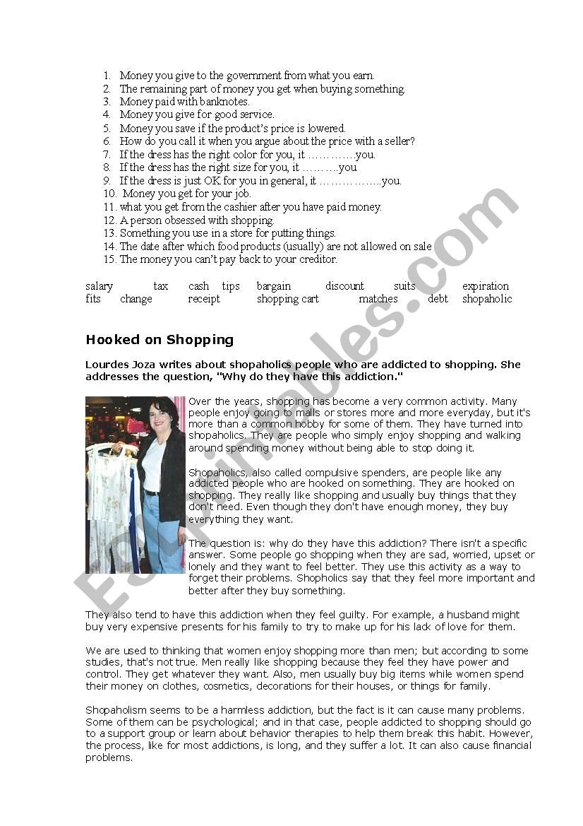 Shopping - shopaholics worksheet