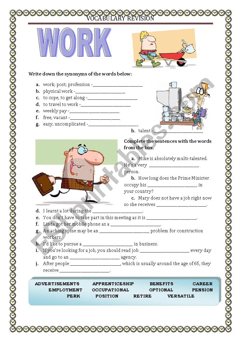 Vocabulary Revision 2a - Work with a key