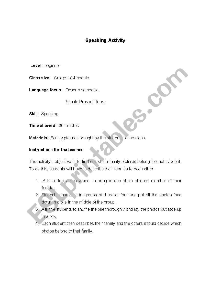 Family members worksheet