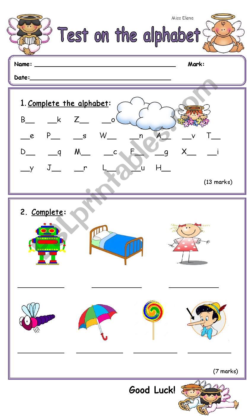 test on alphabet worksheet