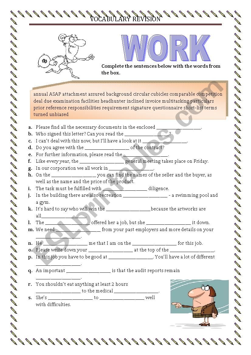 Vocabulary Revision 2b - Work with a key