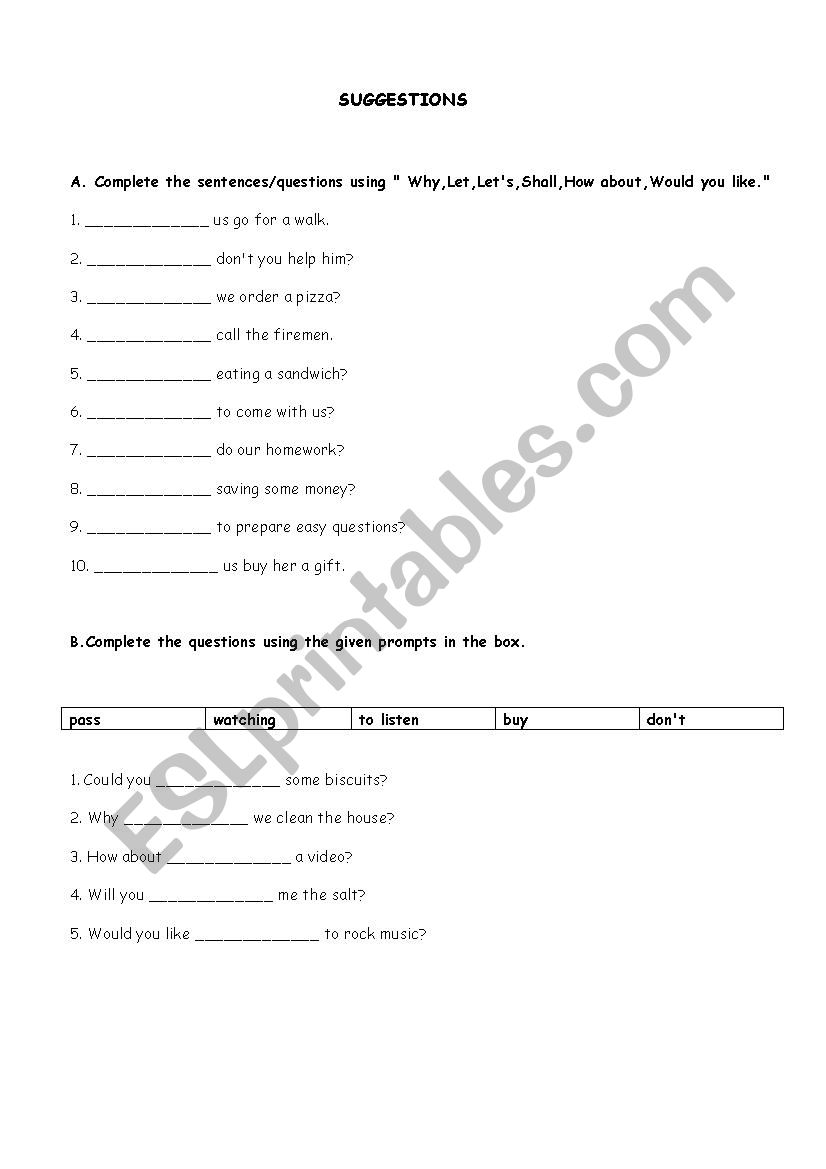 suggestions worksheet