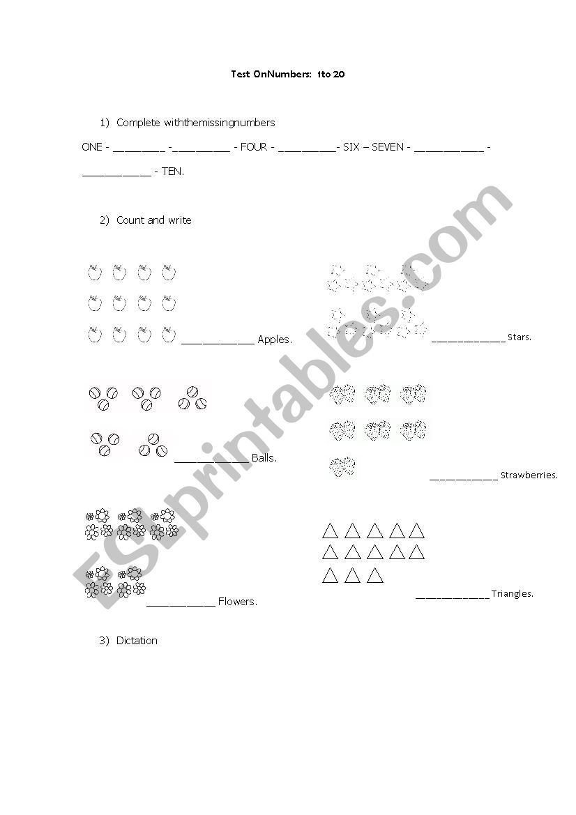 Numbers 1-20 worksheet