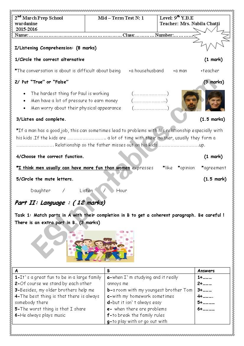 Mid Term Test N1 worksheet