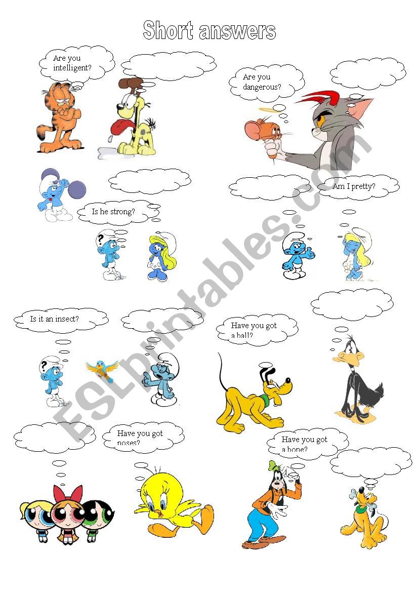 short answers in cartoons worksheet