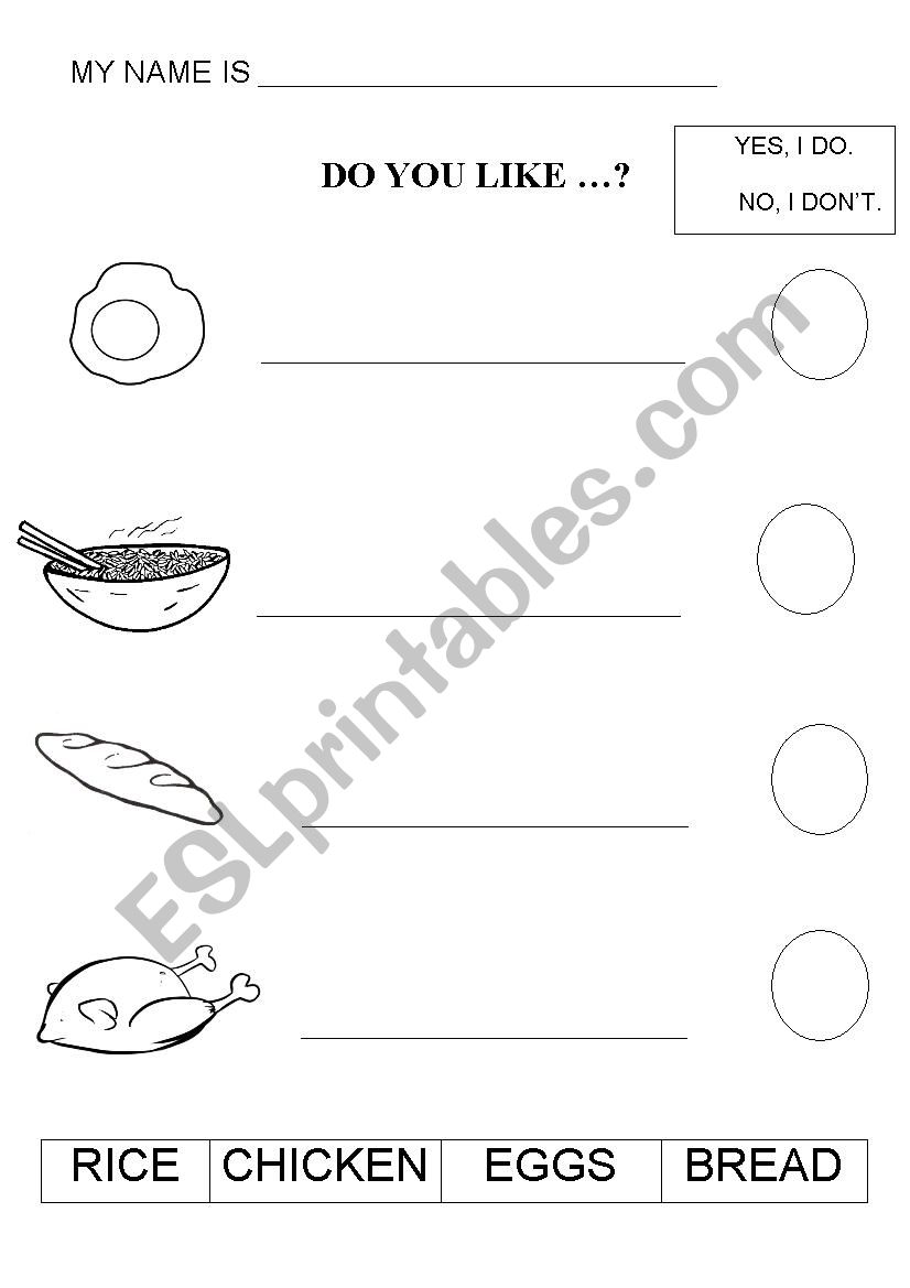 FOOD! DO YOU LIKE...? worksheet