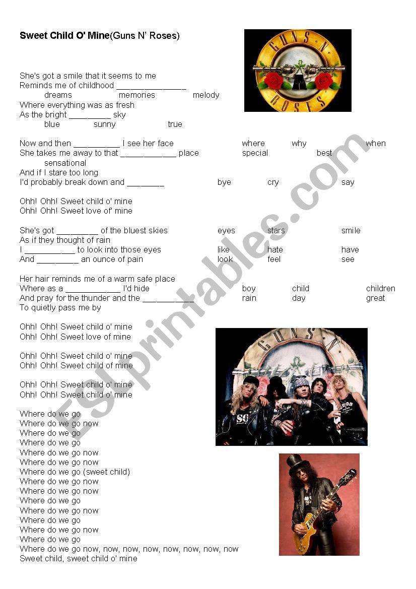 Sweet Child oÂ´Mine worksheet