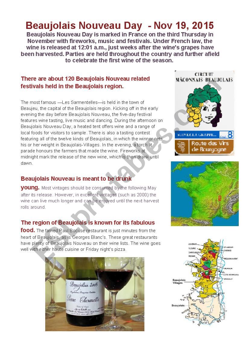 BEAUJOLAIS NOUVEAU DAY worksheet