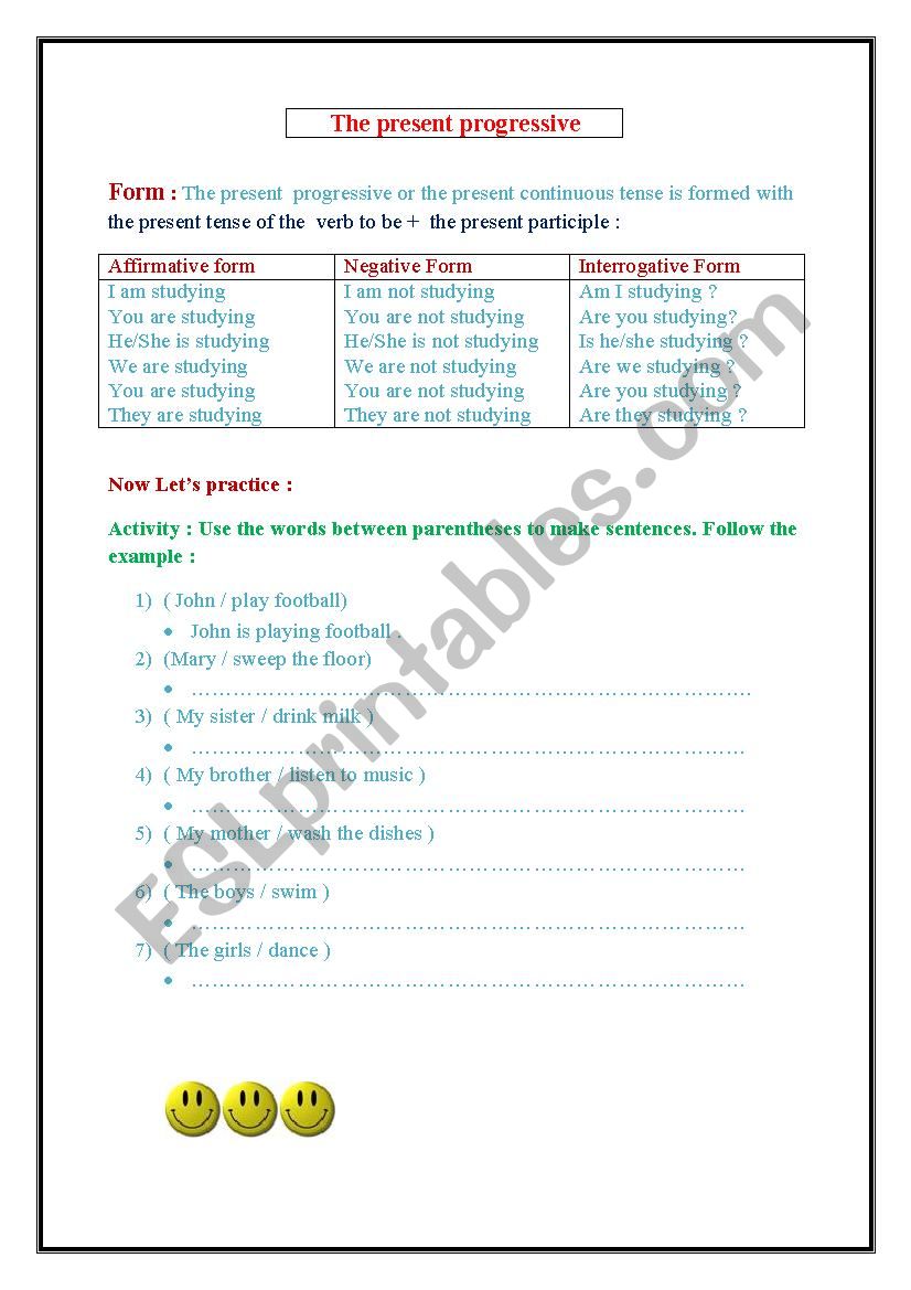  The present progressive worksheet