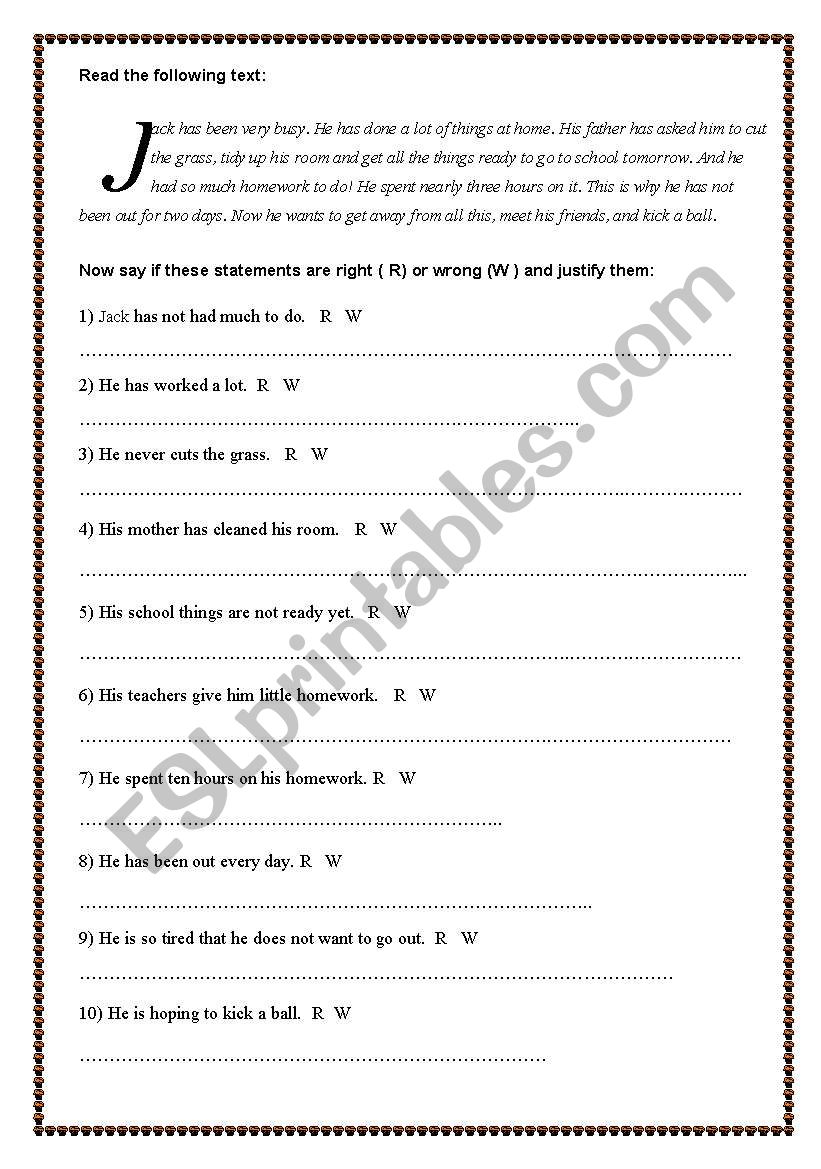 Jack and the present perfect! worksheet