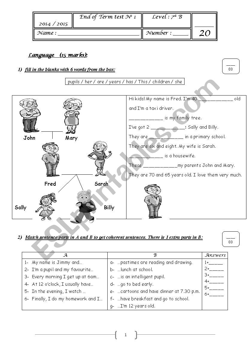 end of term test 1 (7th fomers)