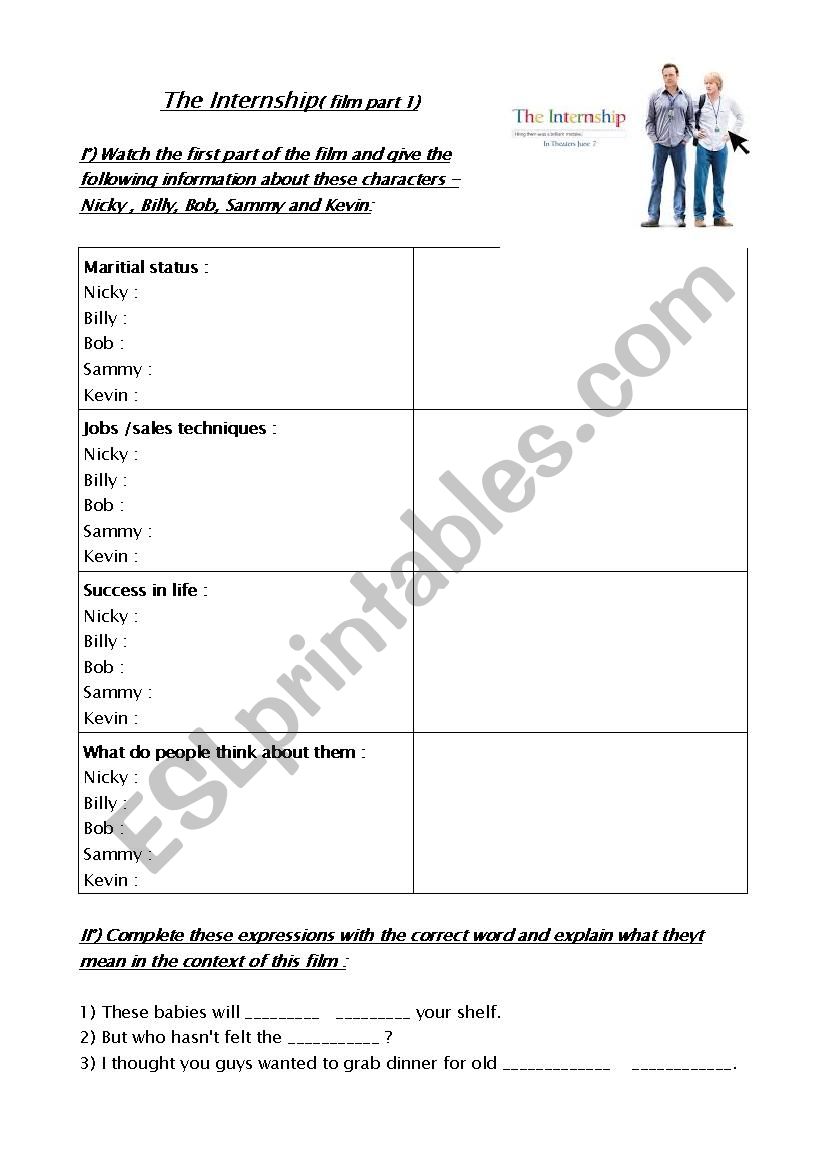 The Internship film part 1 worksheet