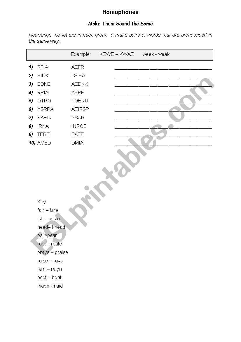 Homophones 2 worksheet