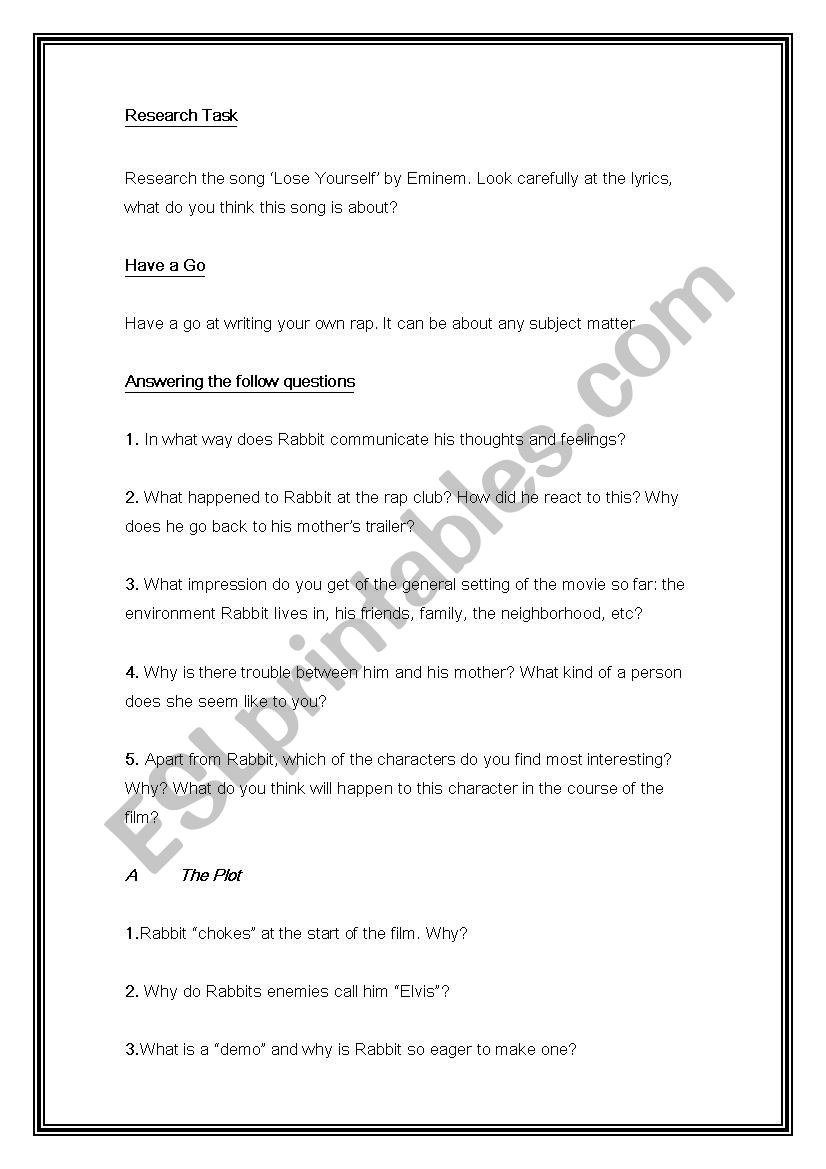 8 Mile worksheet