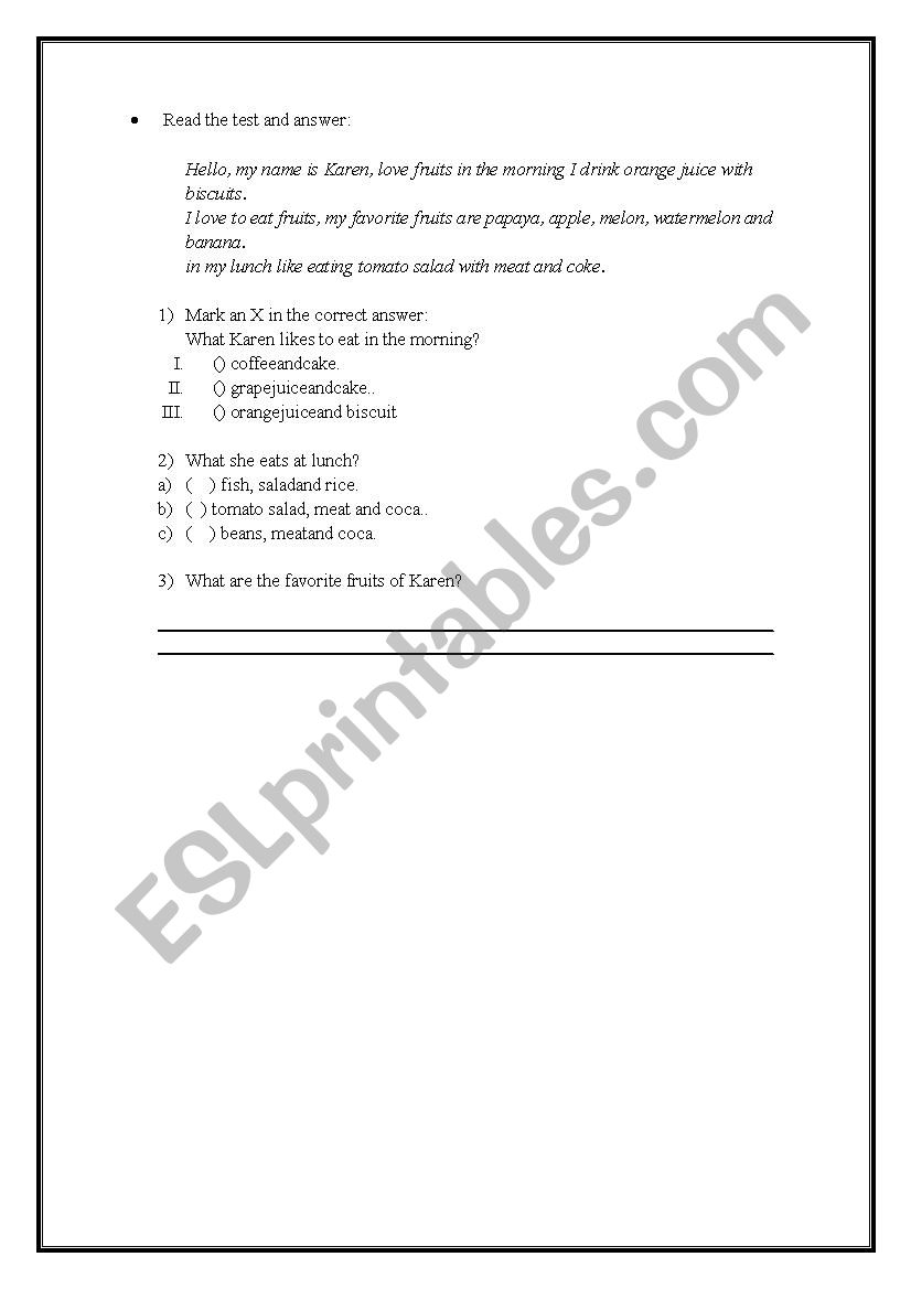 FRUITS worksheet