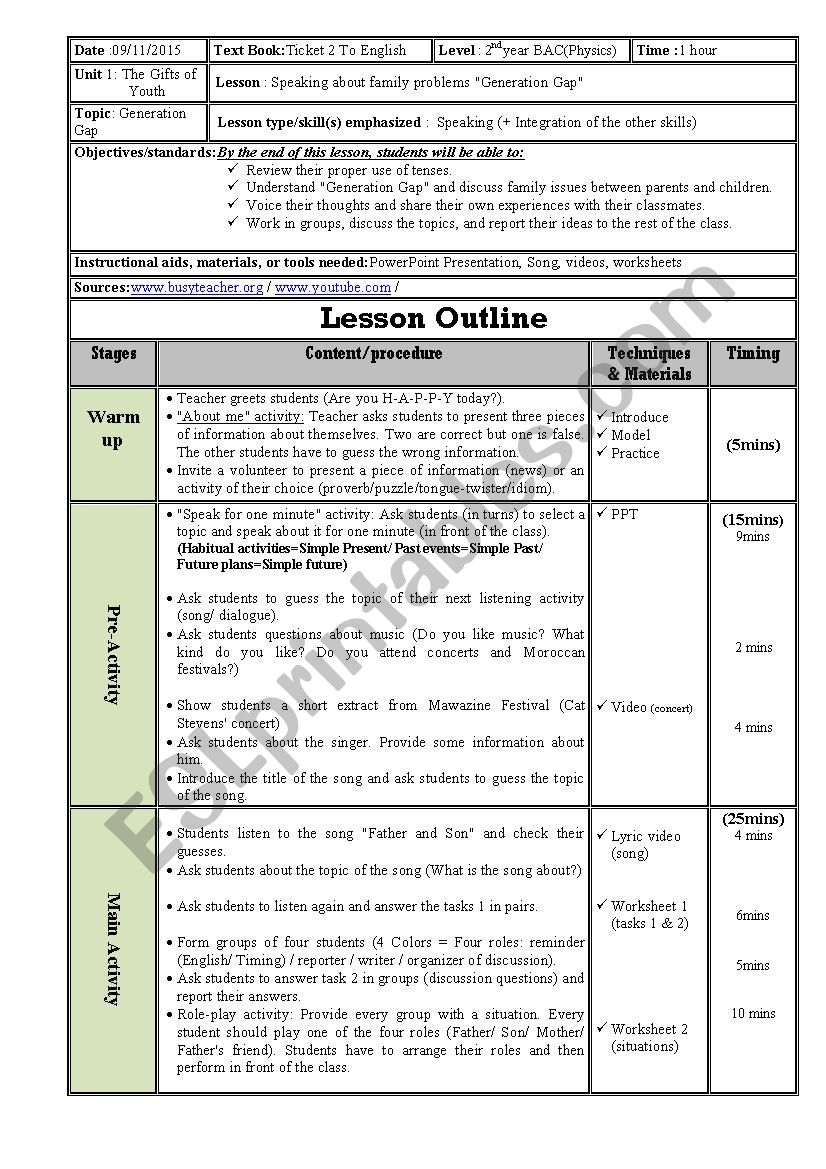 Lesson plan worksheet