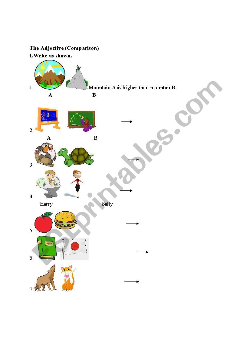 Comparison of adjectives worksheet