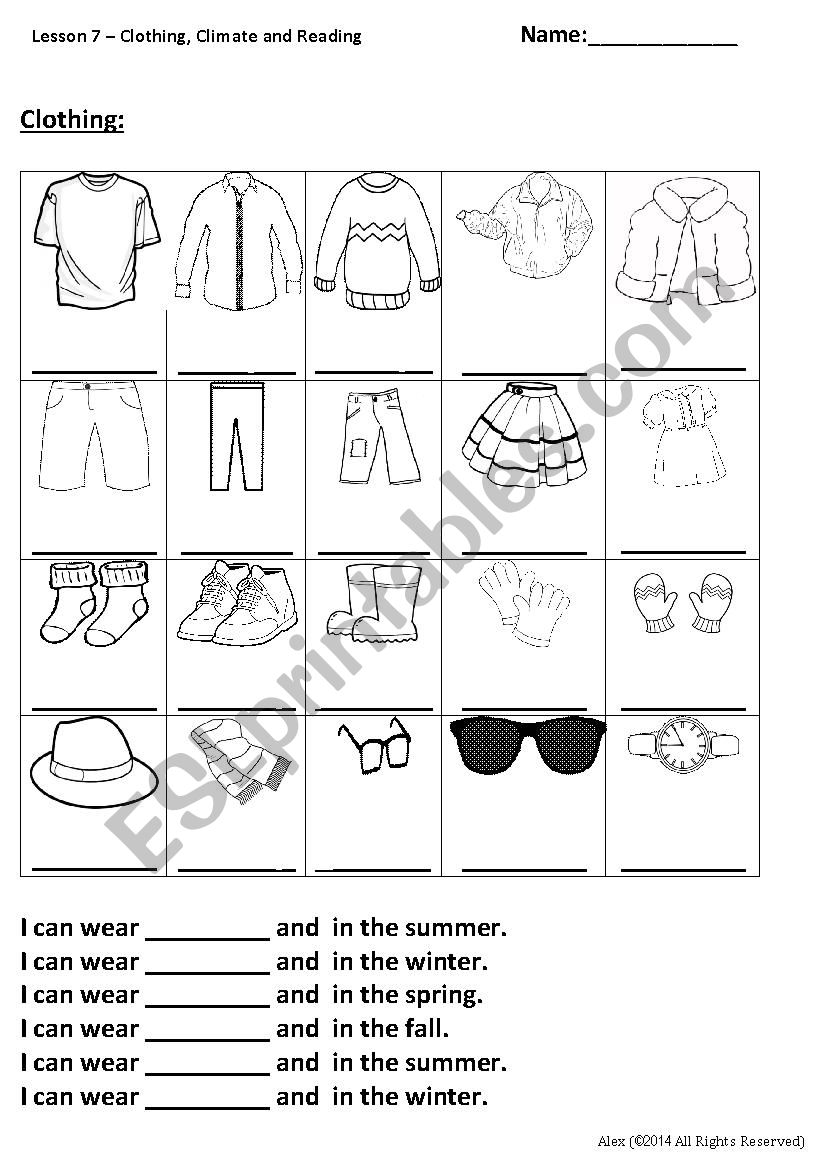 Clothing worksheet