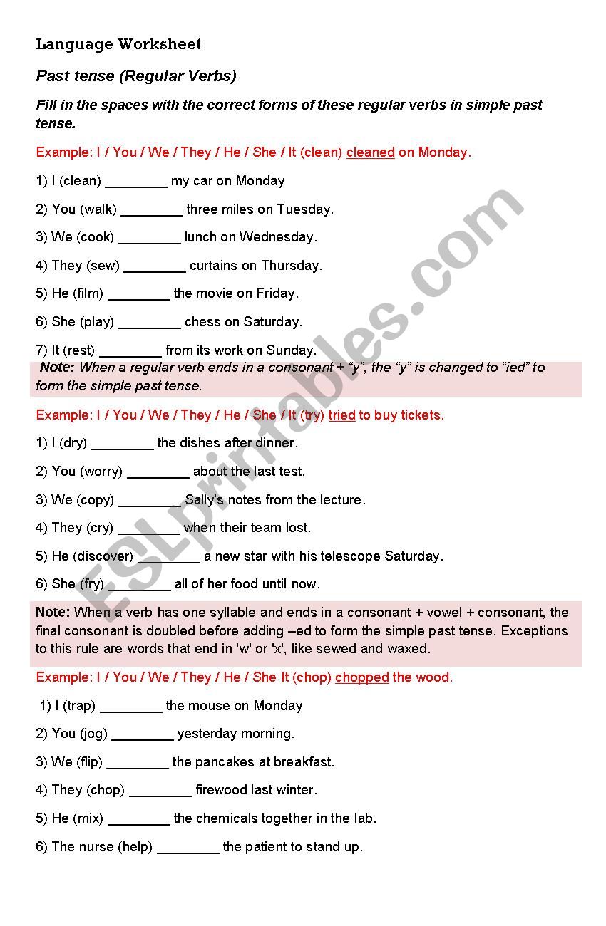 Language Past tense worksheet