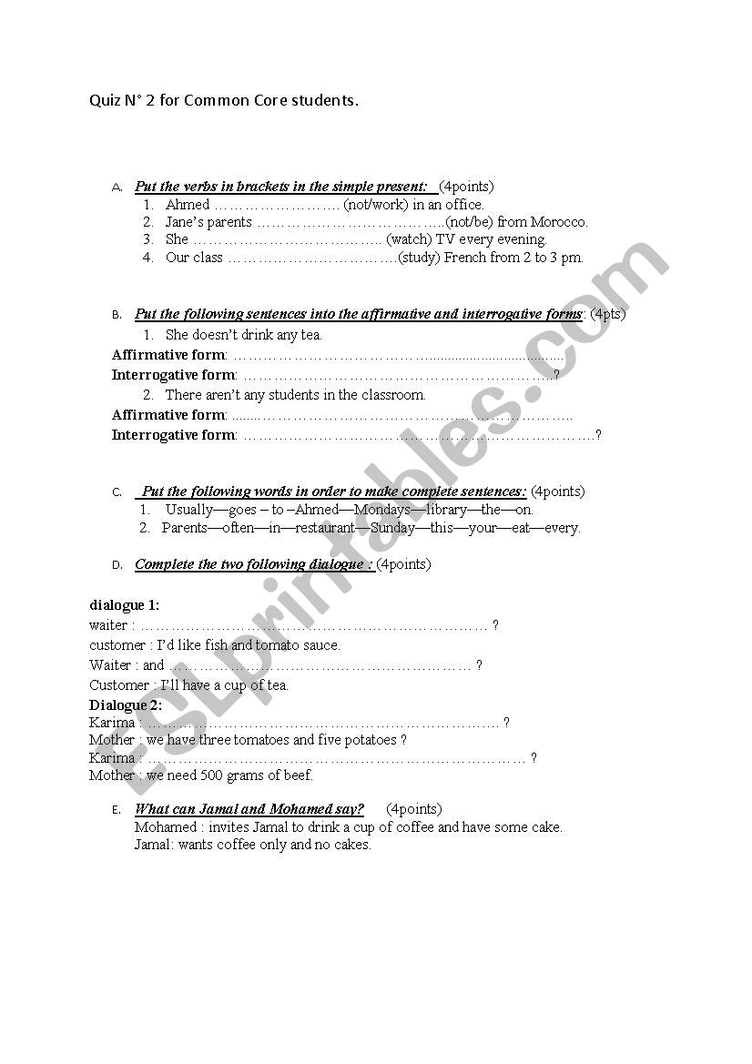 common core language quiz worksheet