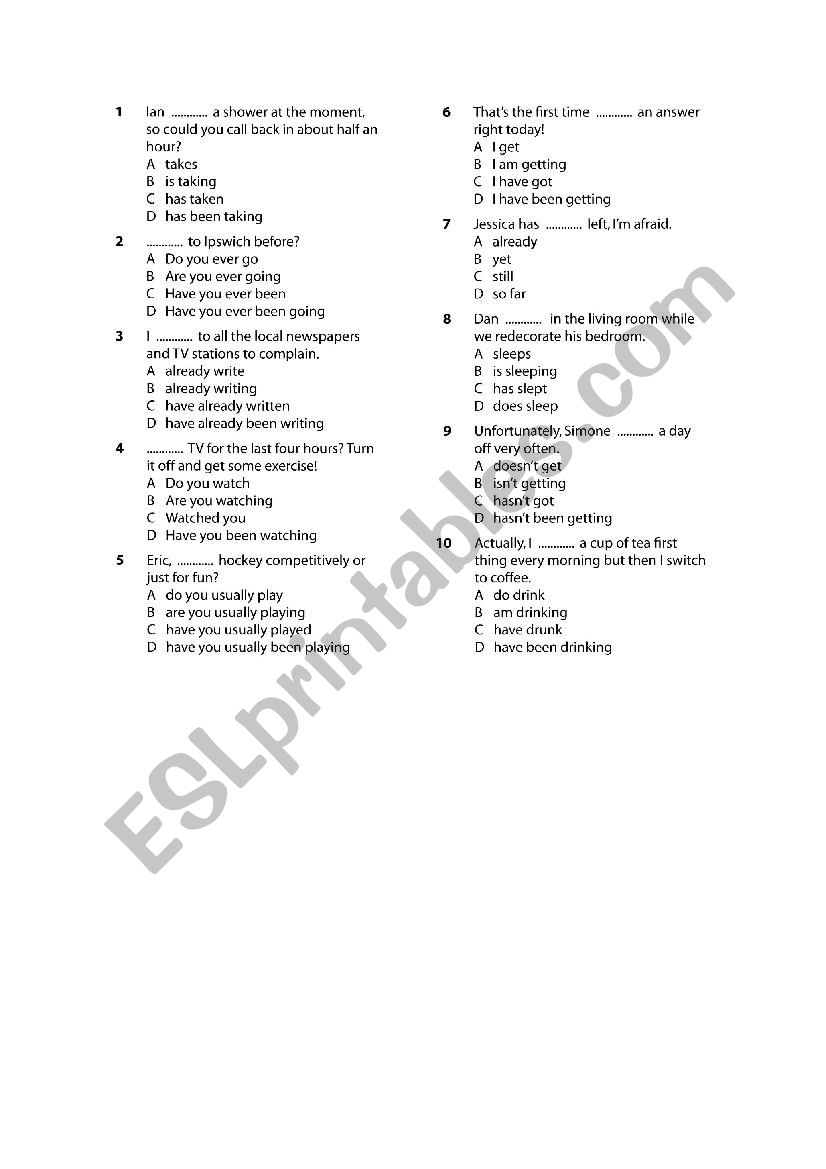 Present simple/continuous worksheet