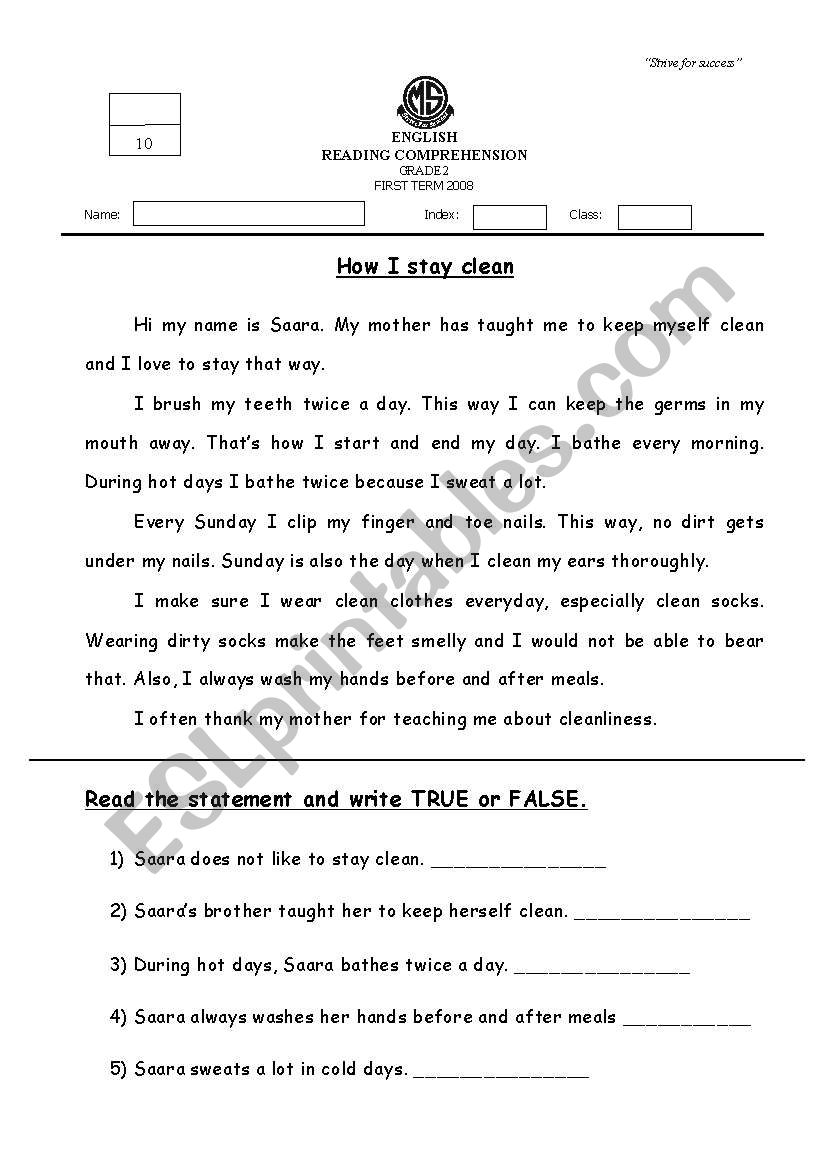 reading comprehension worksheet