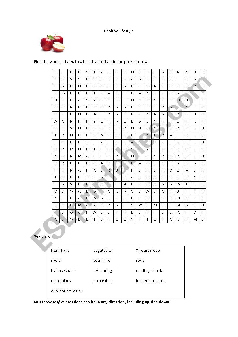 Healthy lifestyle worksheet