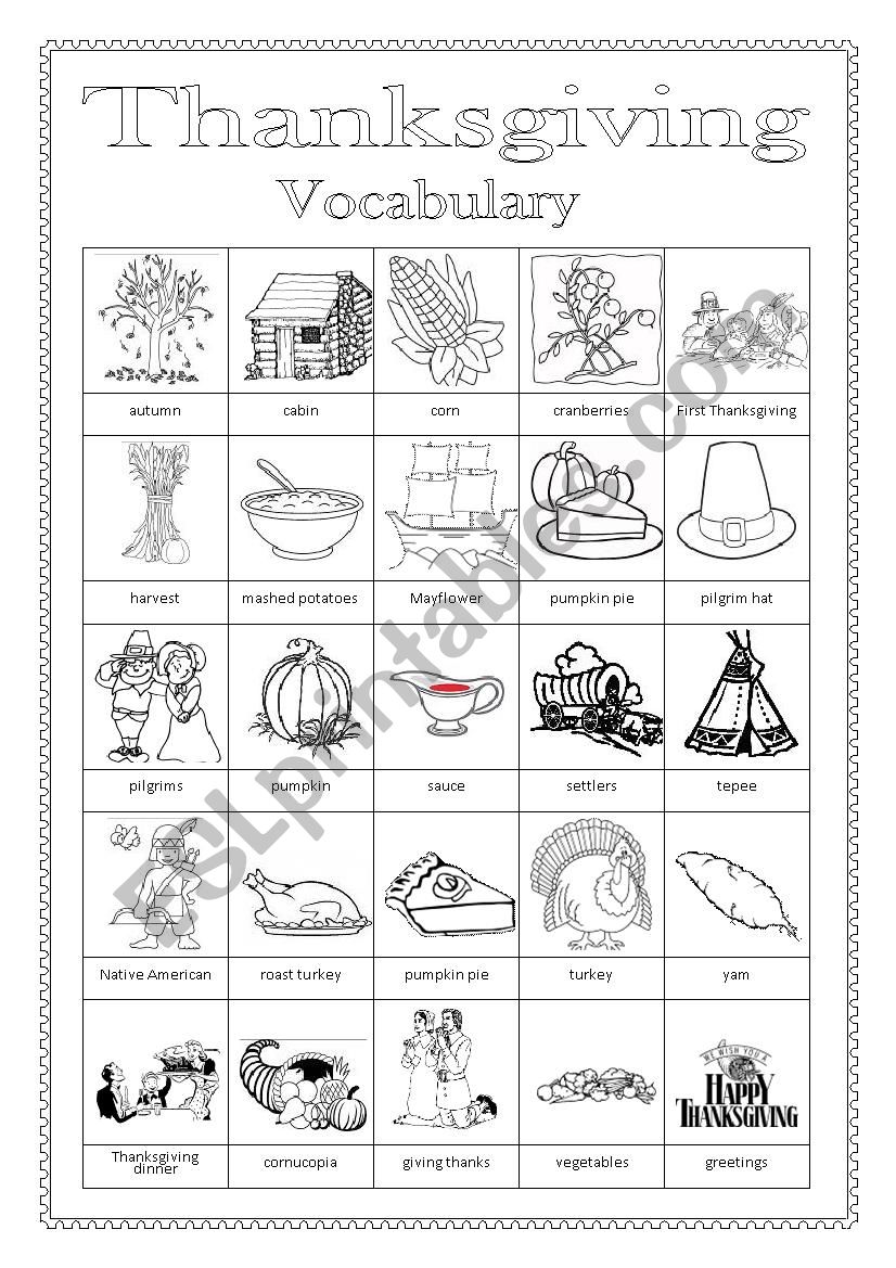 Thanksgiving Vocabulary worksheet