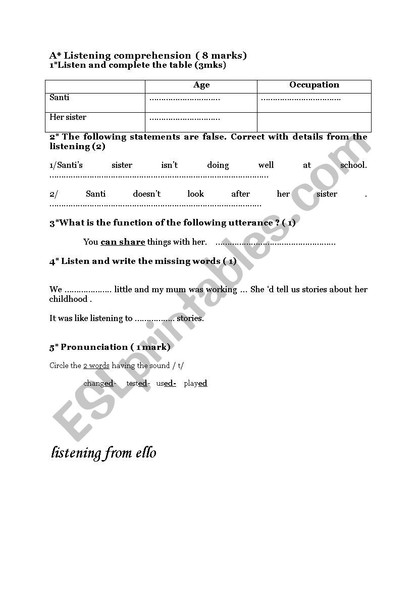 listening comprehension 9 th form