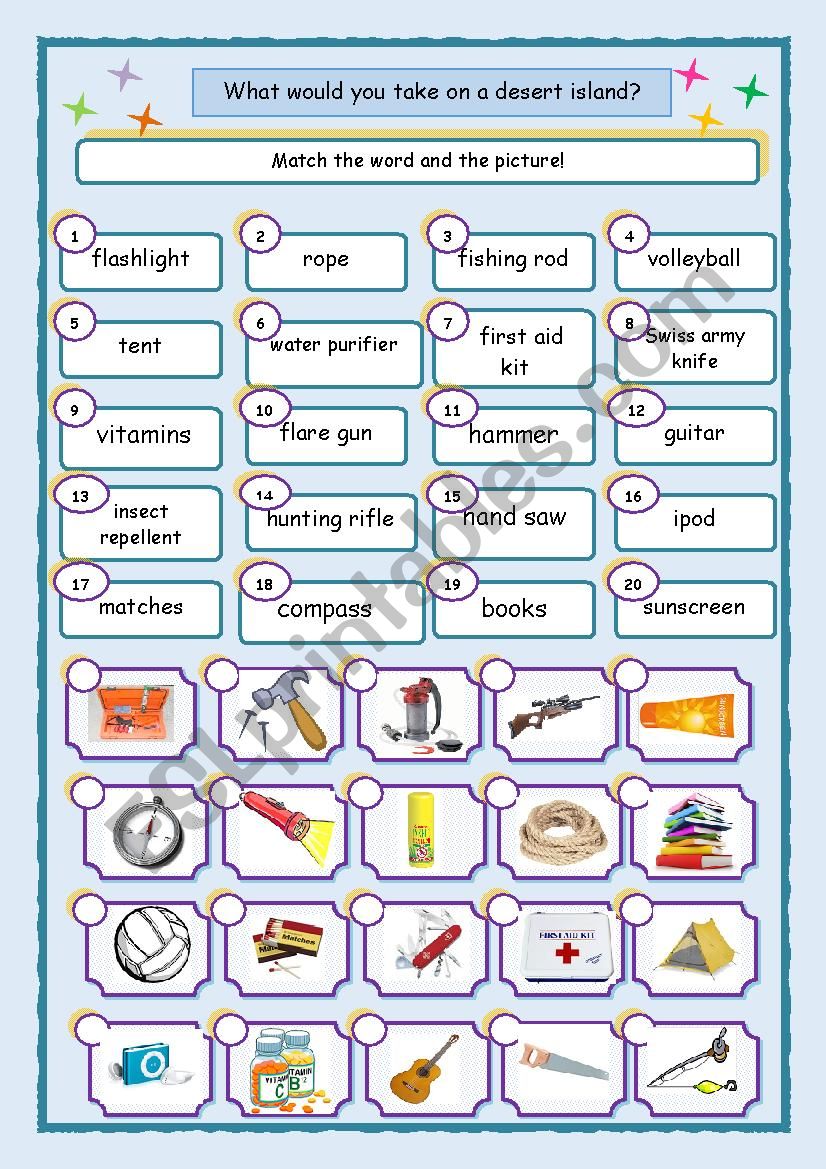 What would you take on a desert island vocabulary